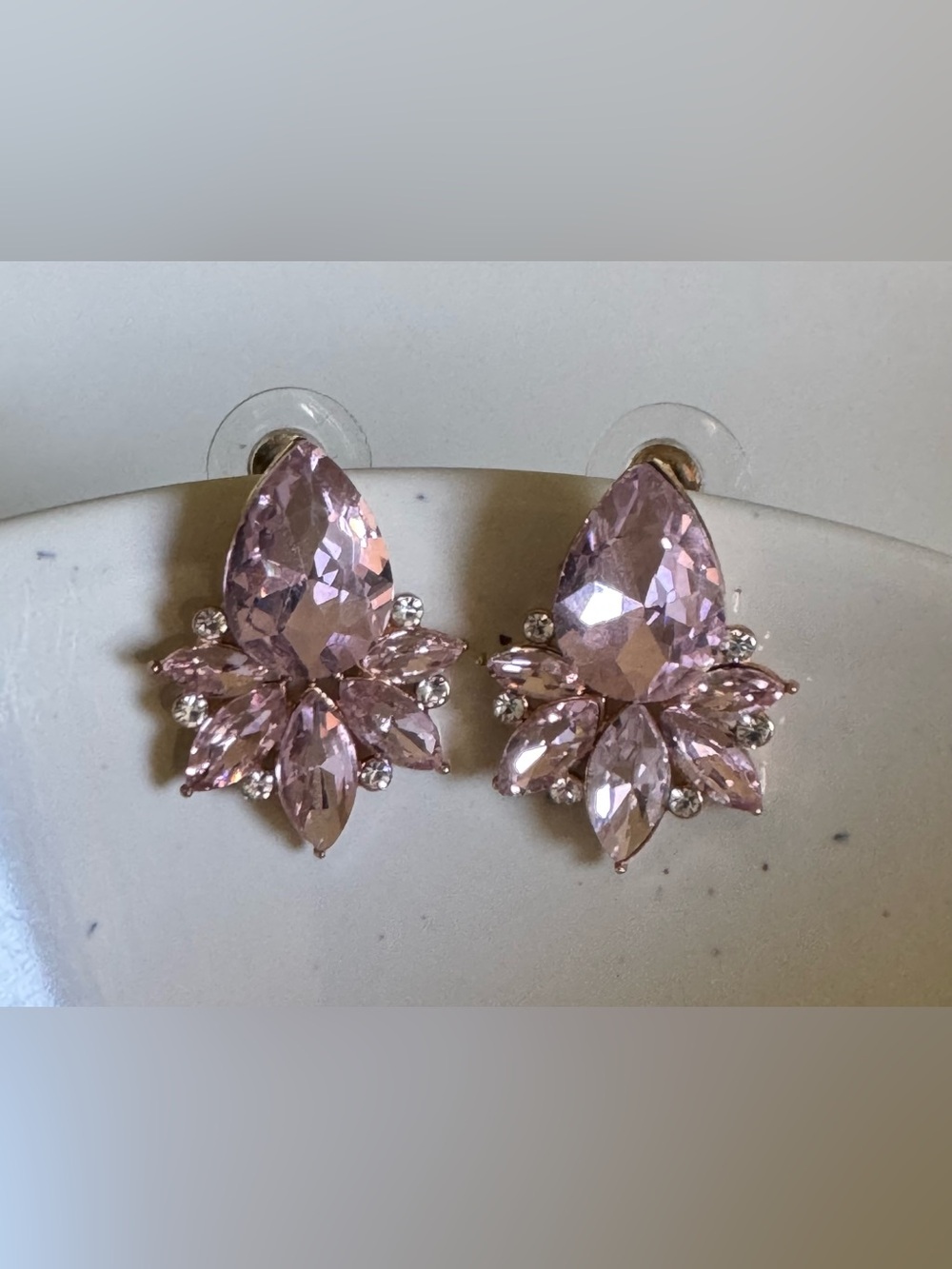Rose Pink Teardrop Crystal Cluster Earrings - Unbranded